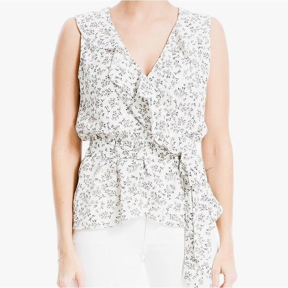 NWT Max Studio floral sleevless wrap ruffle blouse - Picture 1 of 7